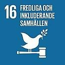 Logotyp för agenda 2030s mål nummer 16 - fredliga och inkluderande samhällen.
